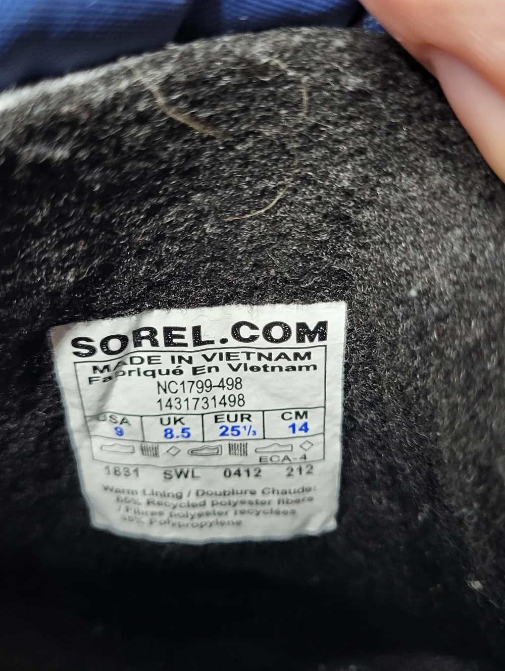SOREL Cub Snow Boot Blue Black Warm Lining Pull On‎ Unisex Size 9